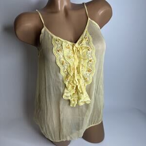 Noi & Voi Y2K Silk Sheer Ruffle Lace Sequin Cami Tank Top M Italy Coquette Fairy